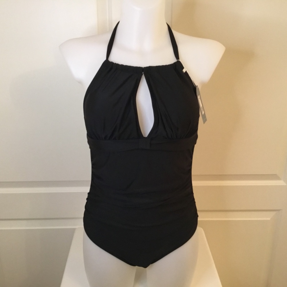 NWT Swismivo Black One Piece Halter Tummy Control Bathing Suit Size Medium - Picture 6 of 10